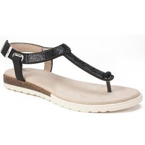 White Mountain Black T‑Strap Sandal with Neutral Footbed